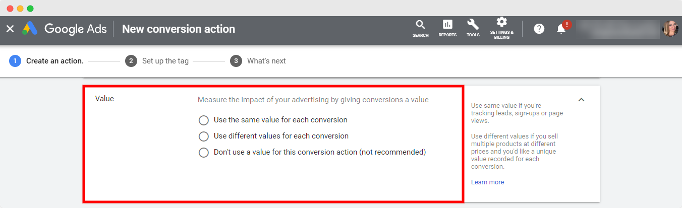 assigning monetary values to conversions - google ads step 6 - www.ruleranalytics.com