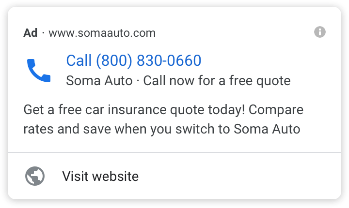 call only ad sample google 